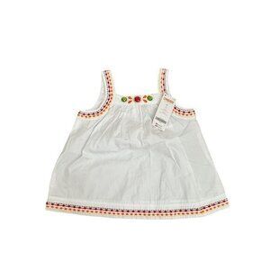 Gymboree Girls White Sleeveless Embroidered Cotton Top With Colorful Accents Siz